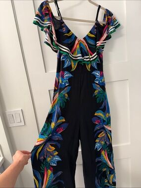 Flying Tomato Black Floral Ruffle Jumpsuit with Multicolor Print